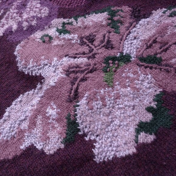 Laura Ashley 90s Style Sweater Wool Intarsia Royal Purple Floral Oversize Top - Picture 5 of 6
